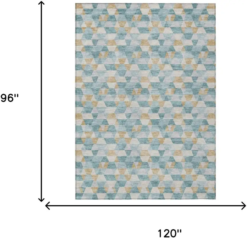 Teal Blue And Walnut Geometric Washable Indoor Outdoor Area Rug Photo 9