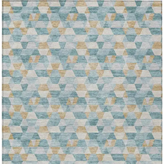 Teal Blue And Walnut Geometric Washable Indoor Outdoor Area Rug Photo 6
