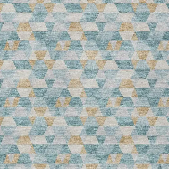Teal Blue And Walnut Geometric Washable Indoor Outdoor Area Rug Photo 3