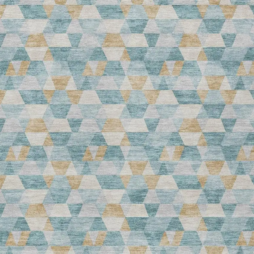 Teal Blue And Walnut Geometric Washable Indoor Outdoor Area Rug Photo 3