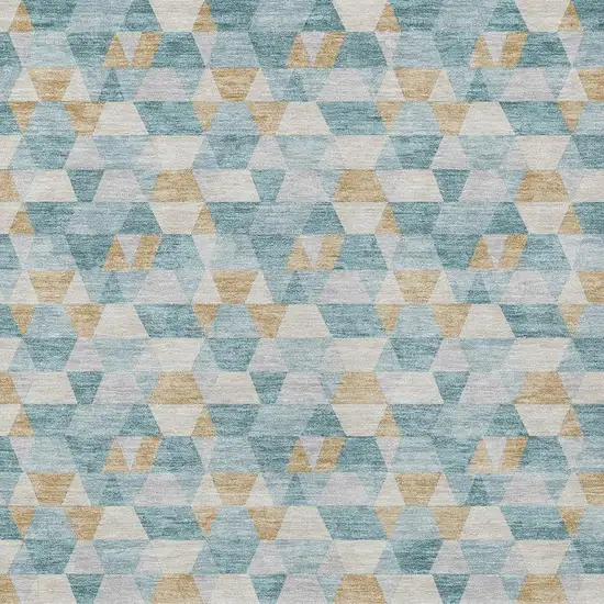 Teal Blue And Walnut Geometric Washable Indoor Outdoor Area Rug Photo 5