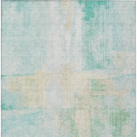 Teal Blue And Wheat Abstract Washable Indoor Outdoor Area Rug Photo 9