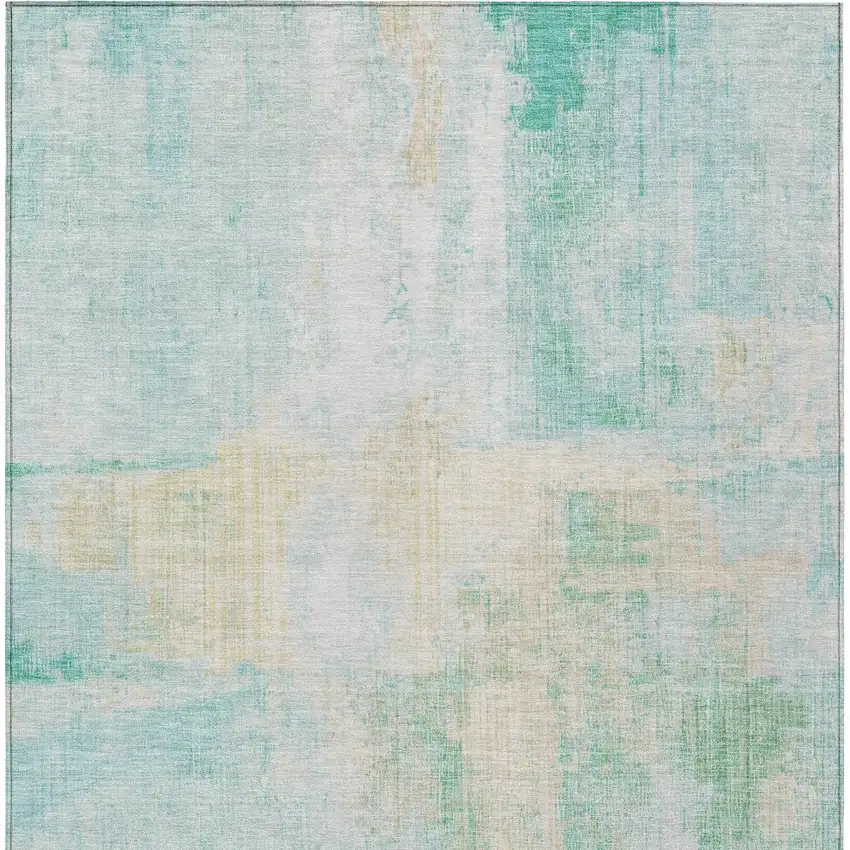 Teal Blue And Wheat Abstract Washable Indoor Outdoor Area Rug Photo 9