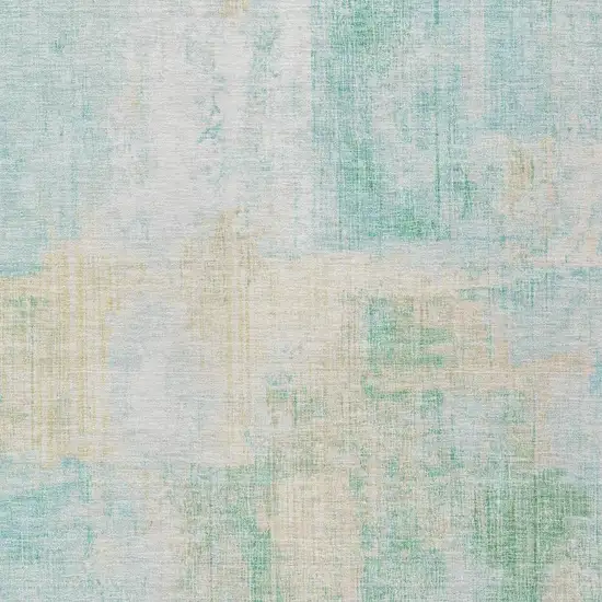 Teal Blue And Wheat Abstract Washable Indoor Outdoor Area Rug Photo 4