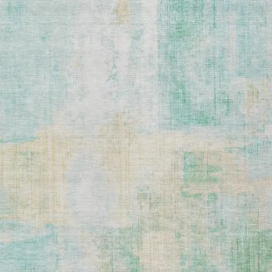 Teal Blue And Wheat Abstract Washable Indoor Outdoor Area Rug Photo 4