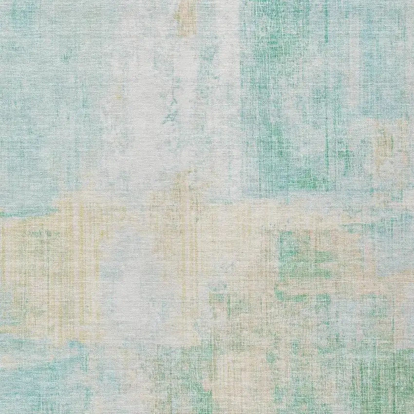 Teal Blue And Wheat Abstract Washable Indoor Outdoor Area Rug Photo 4