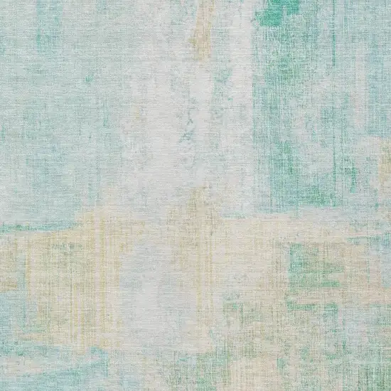 Teal Blue And Wheat Abstract Washable Indoor Outdoor Area Rug Photo 4