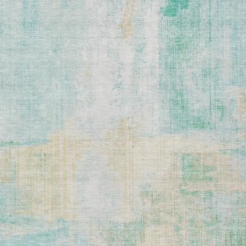 Teal Blue And Wheat Abstract Washable Indoor Outdoor Area Rug Photo 4