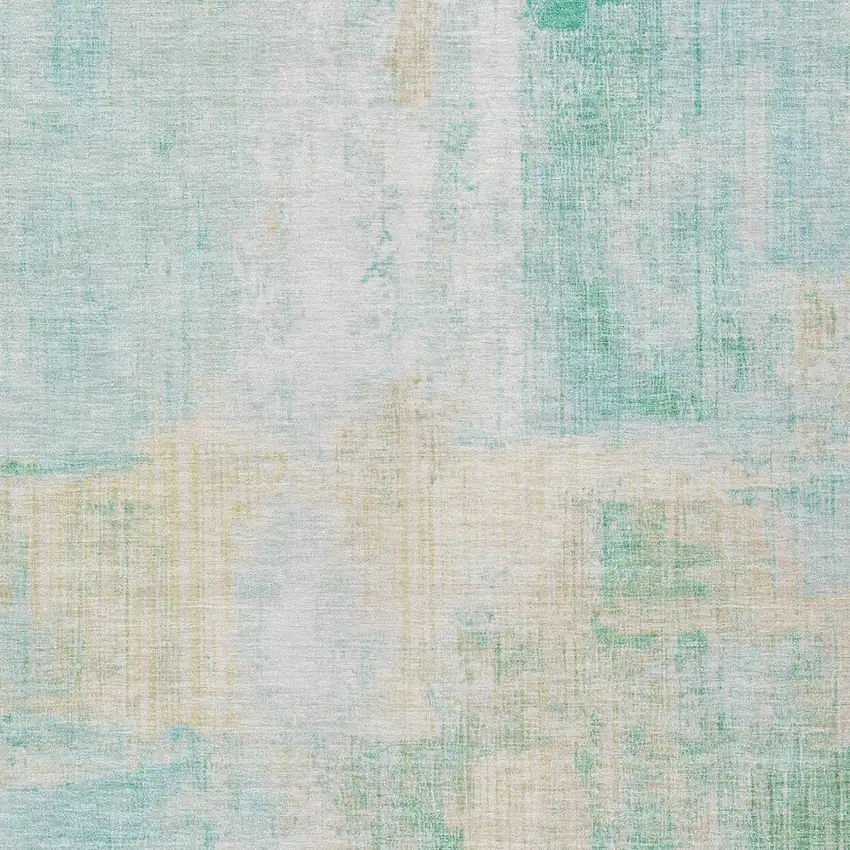 Teal Blue And Wheat Abstract Washable Indoor Outdoor Area Rug Photo 6