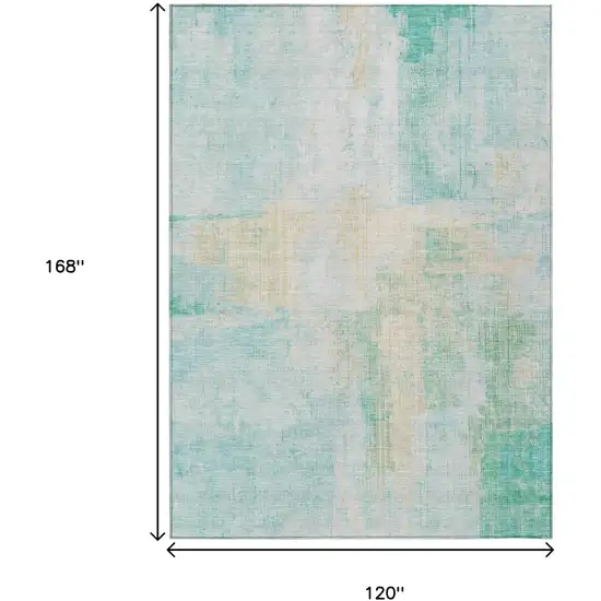 Teal Blue And Wheat Abstract Washable Indoor Outdoor Area Rug Photo 9