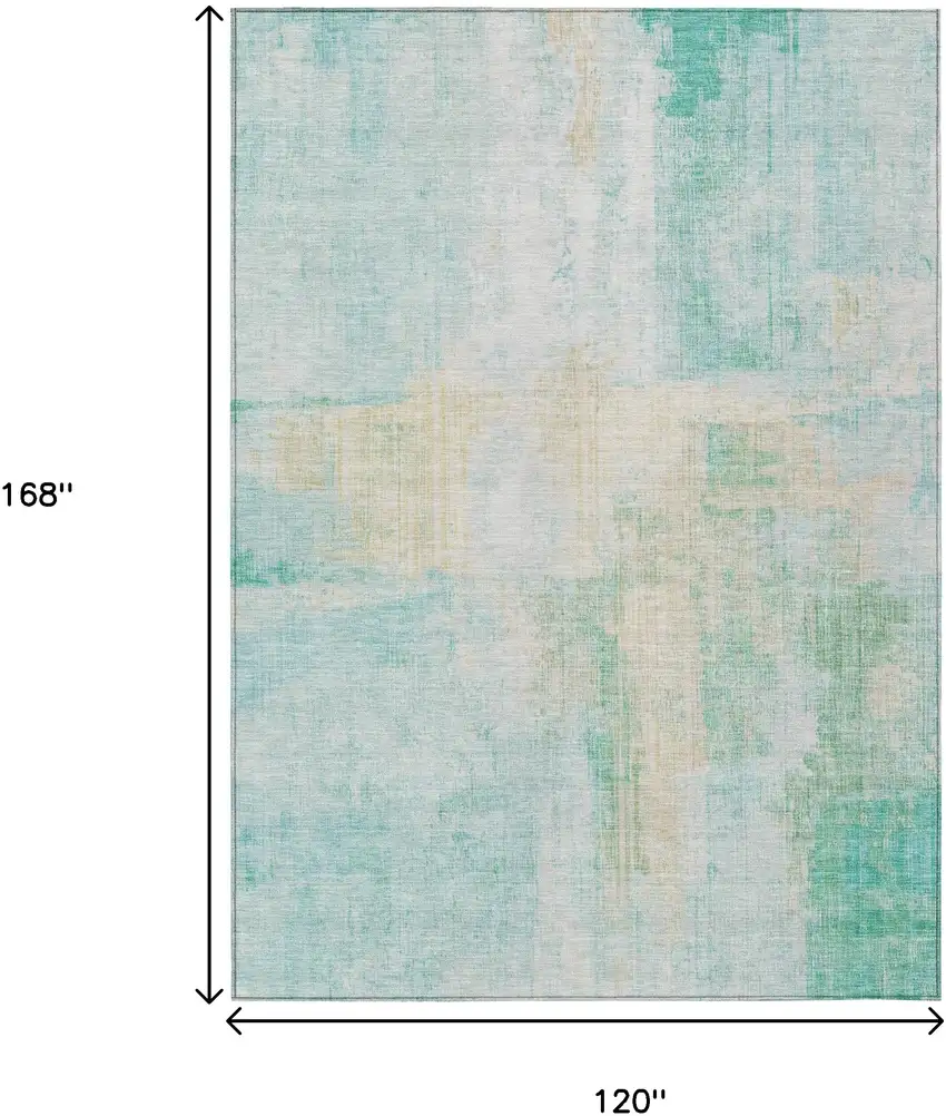 Teal Blue And Wheat Abstract Washable Indoor Outdoor Area Rug Photo 9