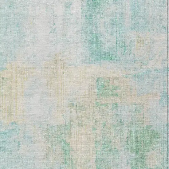 Teal Blue And Wheat Abstract Washable Indoor Outdoor Area Rug Photo 4