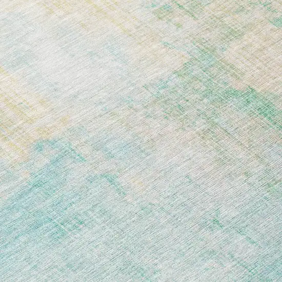 Teal Blue And Wheat Abstract Washable Indoor Outdoor Area Rug Photo 8