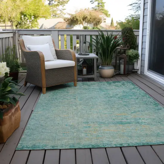 Teal Blue And Wheat Abstract Washable Indoor Outdoor Area Rug Photo 5