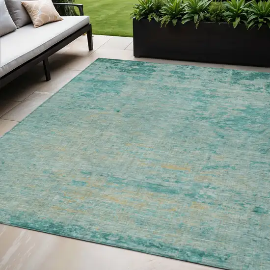 Teal Blue And Wheat Abstract Washable Indoor Outdoor Area Rug Photo 2