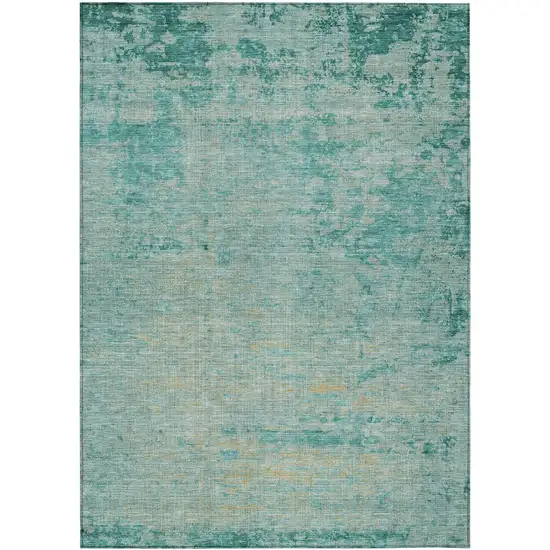 Teal Blue And Wheat Abstract Washable Indoor Outdoor Area Rug Photo 1