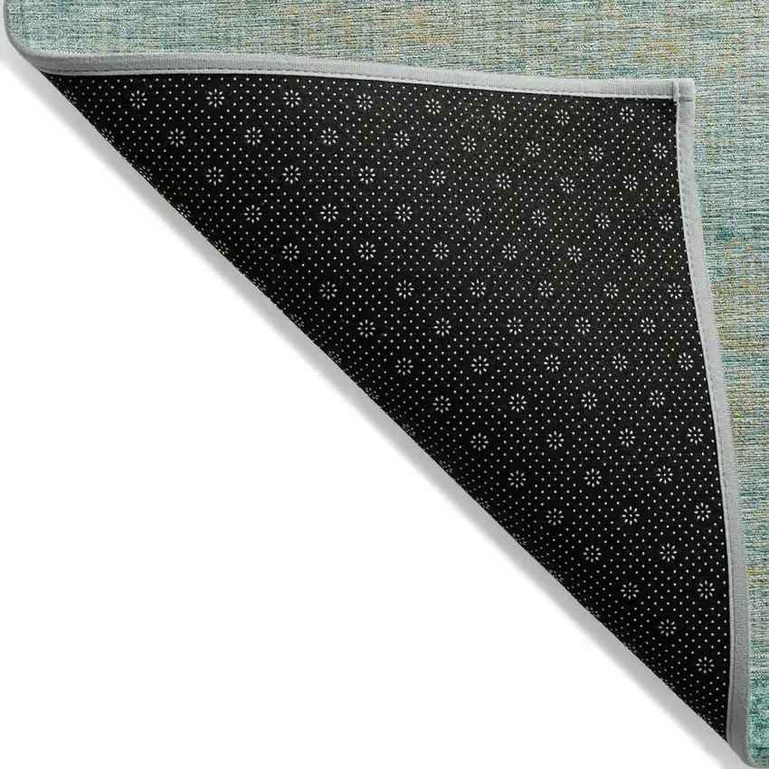 Teal Blue And Wheat Abstract Washable Indoor Outdoor Area Rug Photo 8
