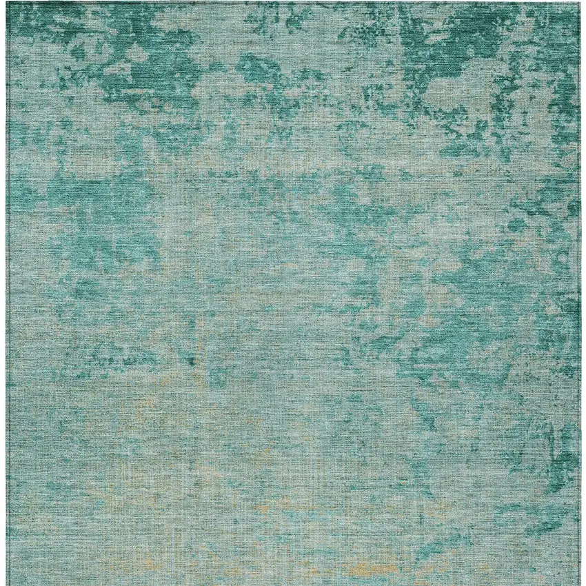Teal Blue And Wheat Abstract Washable Indoor Outdoor Area Rug Photo 7