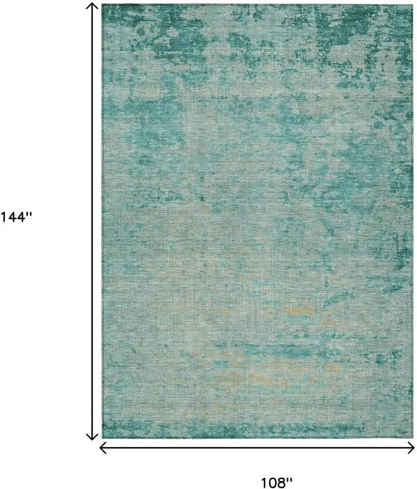 Teal Blue And Wheat Abstract Washable Indoor Outdoor Area Rug Photo 9