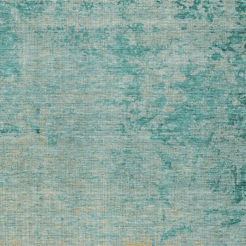 Teal Blue And Wheat Abstract Washable Indoor Outdoor Area Rug Photo 6