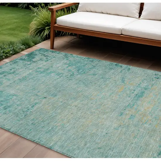 Teal Blue And Wheat Abstract Washable Indoor Outdoor Area Rug Photo 2