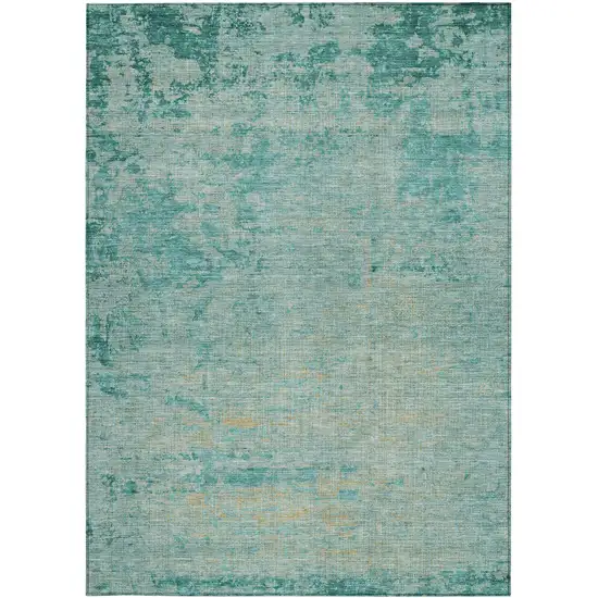 Teal Blue And Wheat Abstract Washable Indoor Outdoor Area Rug Photo 3