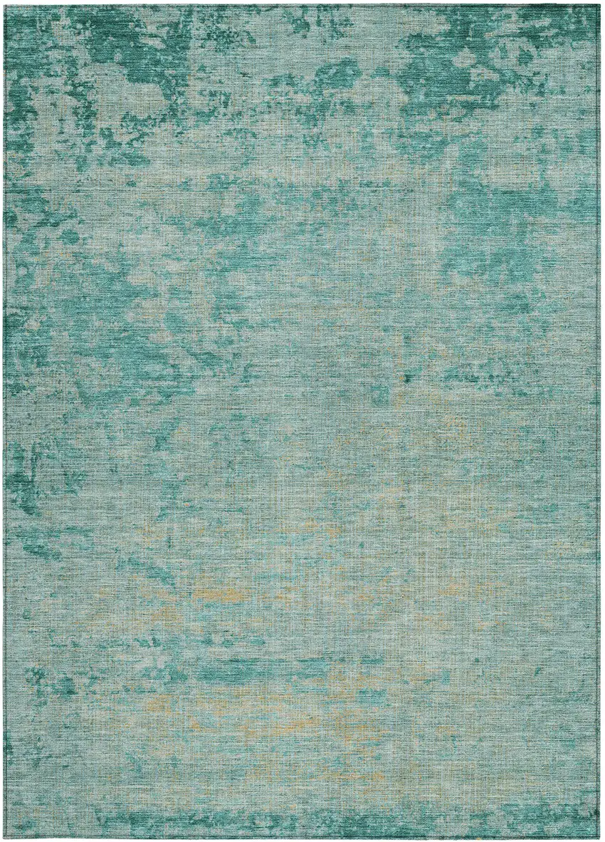 Teal Blue And Wheat Abstract Washable Indoor Outdoor Area Rug Photo 3