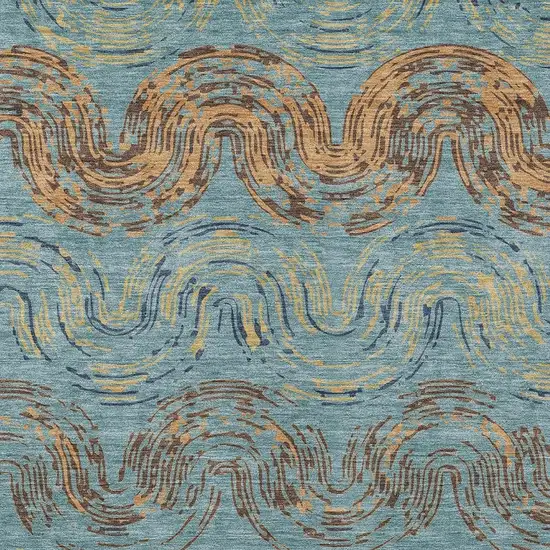Teal Blue And Wheat Abstract Washable Indoor Outdoor Area Rug Photo 2