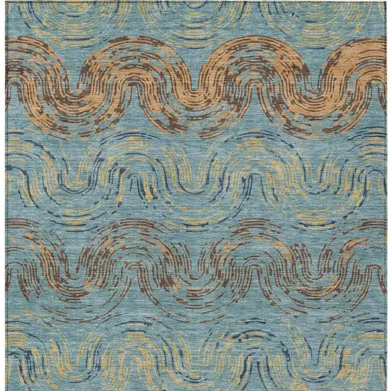Teal Blue And Wheat Abstract Washable Indoor Outdoor Area Rug Photo 3