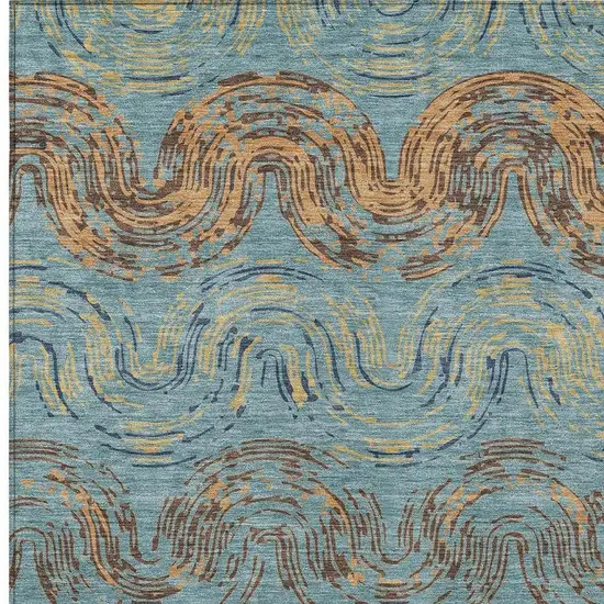 Teal Blue And Wheat Abstract Washable Indoor Outdoor Area Rug Photo 2