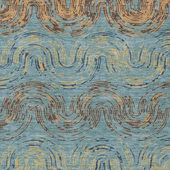 Teal Blue And Wheat Abstract Washable Indoor Outdoor Area Rug Photo 2