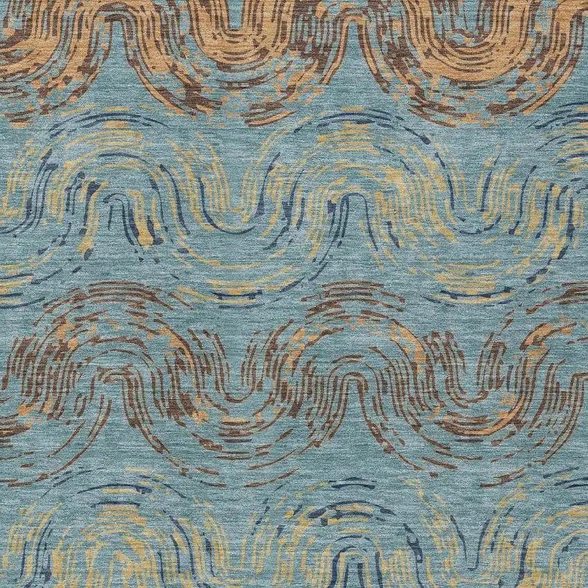 Teal Blue And Wheat Abstract Washable Indoor Outdoor Area Rug Photo 2