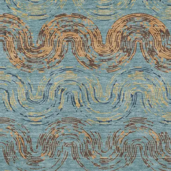 Teal Blue And Wheat Abstract Washable Indoor Outdoor Area Rug Photo 2