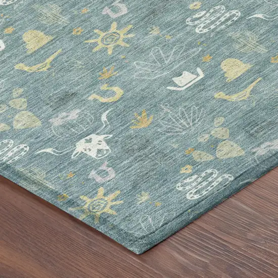 Teal Blue And Wheat Cactus Washable Indoor Outdoor Area Rug Photo 5