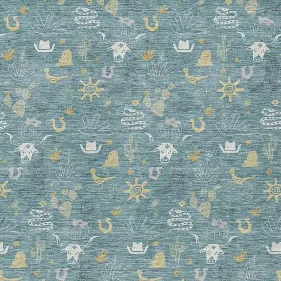 Teal Blue And Wheat Cactus Washable Indoor Outdoor Area Rug Photo 3