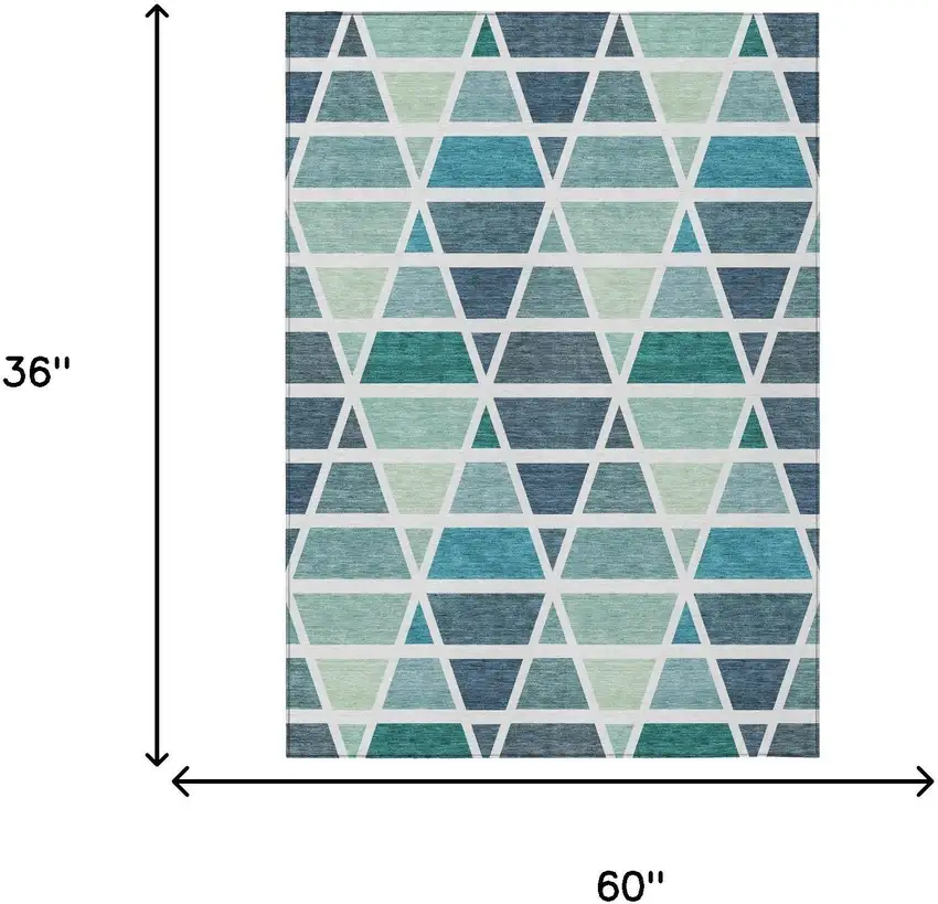 Teal Blue And White Geometric Washable Indoor Outdoor Area Rug Photo 7
