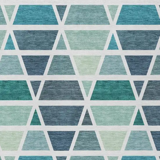 Teal Blue And White Geometric Washable Indoor Outdoor Area Rug Photo 3