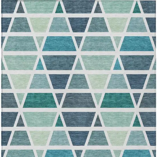 Teal Blue And White Geometric Washable Indoor Outdoor Area Rug Photo 3