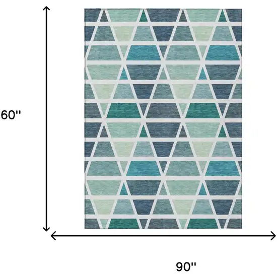 Teal Blue And White Geometric Washable Indoor Outdoor Area Rug Photo 7