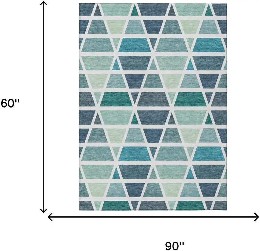 Teal Blue And White Geometric Washable Indoor Outdoor Area Rug Photo 7