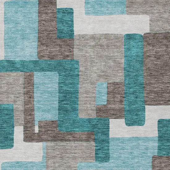 Teal Blue Aqua And Beige Abstract Washable Indoor Outdoor Area Rug Photo 4