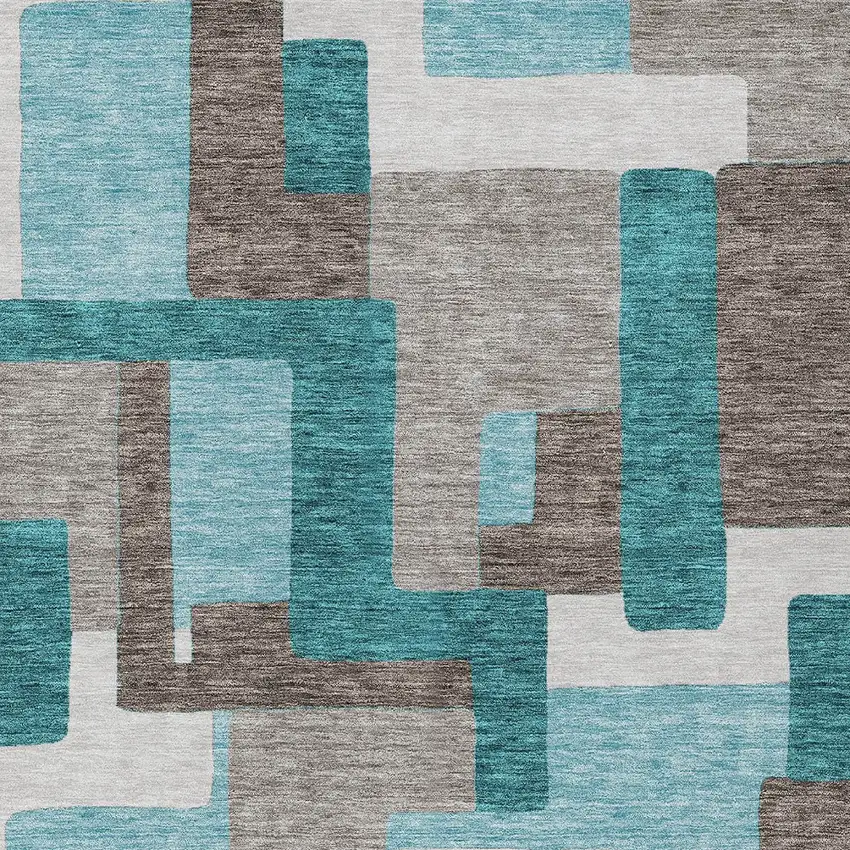 Teal Blue Aqua And Beige Abstract Washable Indoor Outdoor Area Rug Photo 4