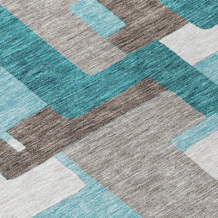 Teal Blue Aqua And Beige Abstract Washable Indoor Outdoor Area Rug Photo 6