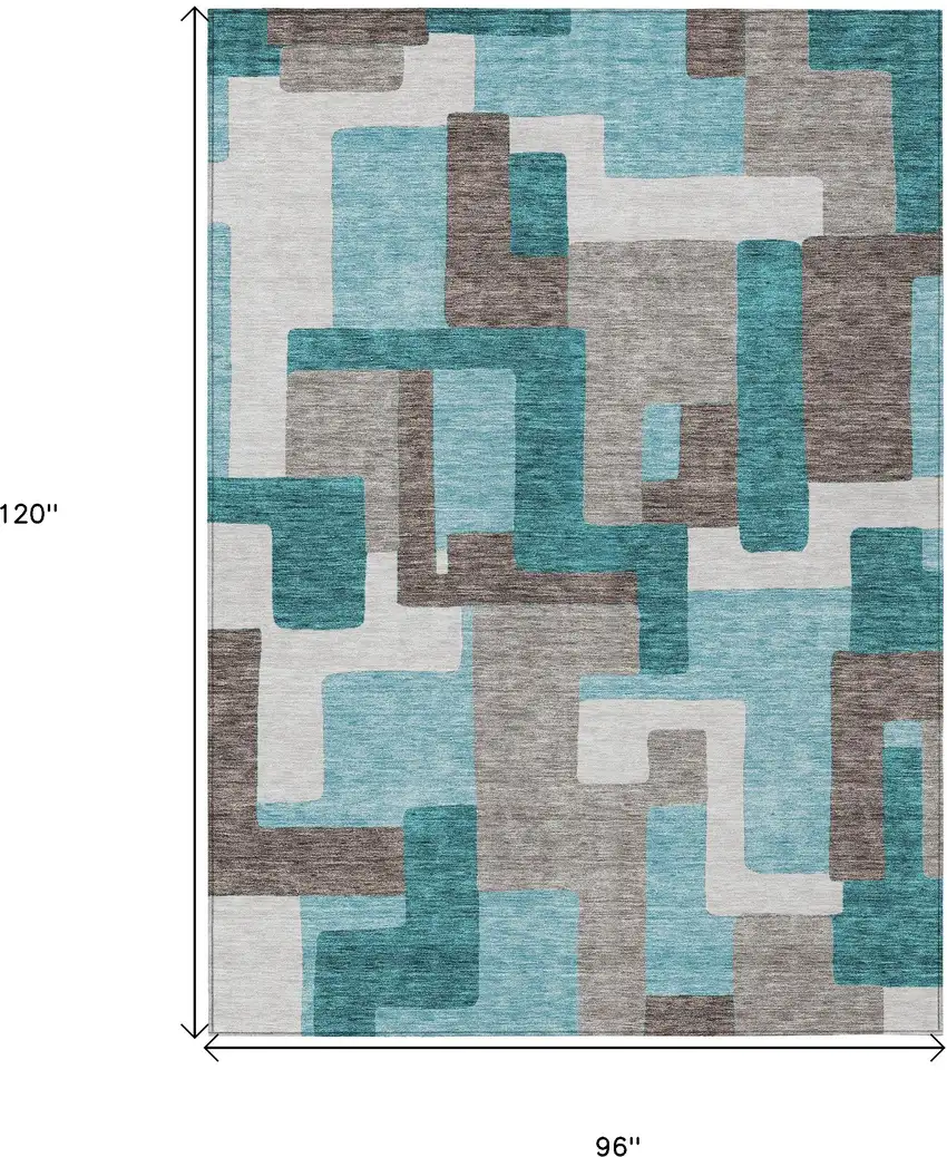 Teal Blue Aqua And Beige Abstract Washable Indoor Outdoor Area Rug Photo 3