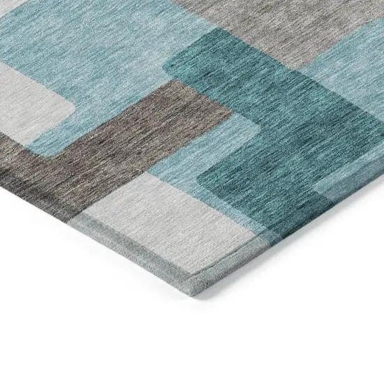 Teal Blue Aqua And Beige Abstract Washable Indoor Outdoor Area Rug Photo 3