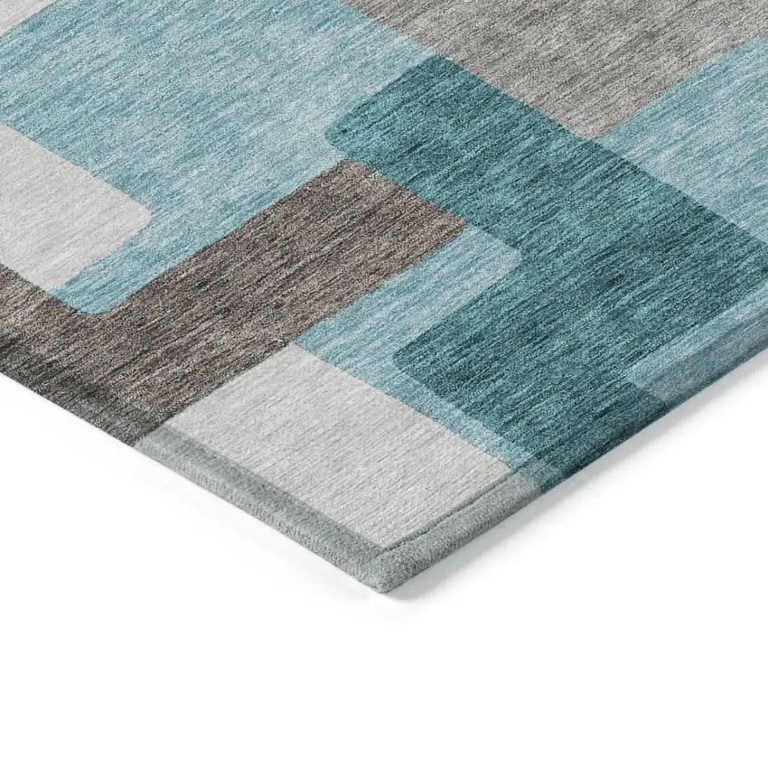 Teal Blue Aqua And Beige Abstract Washable Indoor Outdoor Area Rug Photo 3