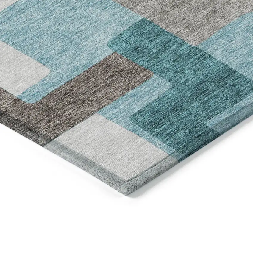 Teal Blue Aqua And Beige Abstract Washable Indoor Outdoor Area Rug Photo 3