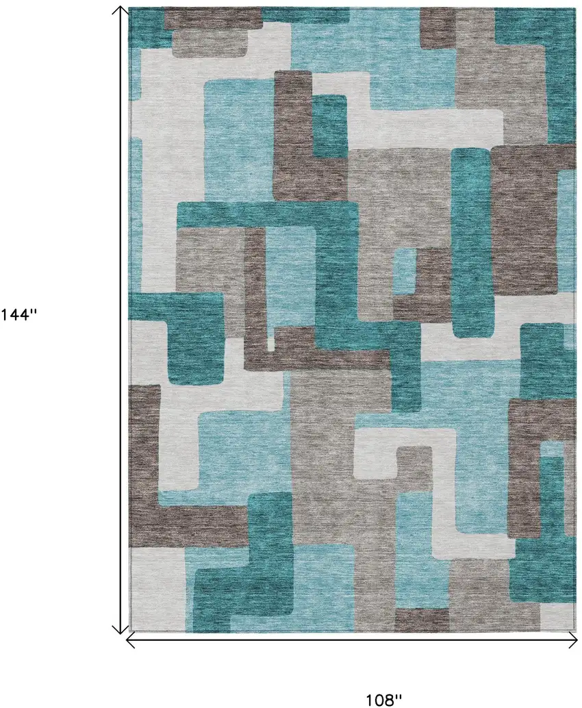 Teal Blue Aqua And Beige Abstract Washable Indoor Outdoor Area Rug Photo 3