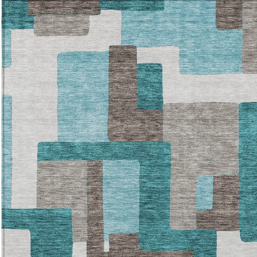 Teal Blue Aqua And Beige Abstract Washable Indoor Outdoor Area Rug Photo 4