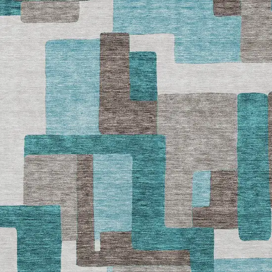 Teal Blue Aqua And Beige Abstract Washable Indoor Outdoor Area Rug Photo 4
